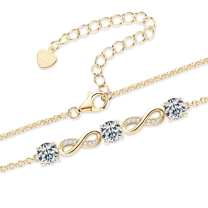 Elegant New S925 Sterling Silver Bracelet with Moissanite Diamond Wireless Symbol Women's Fashion Sense