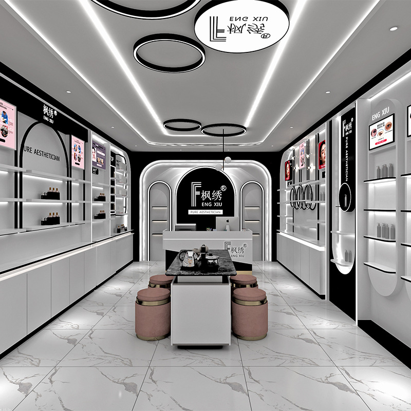 化妆品展示柜公司展厅美容院柜子护肤品展柜烤漆展台集合店轻奢