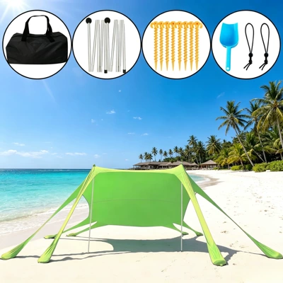 Sunshade TEMU Amazon Cross-Border — Avtomobil yan çətirləri - 8-pin-green-with-2-aluminum-rods-300300200cm-lycra-canopy-tent