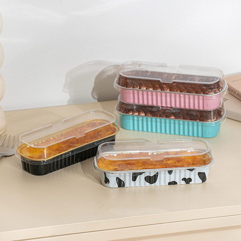 200ml cajas de aluminio de durian horneadas cajas de aluminio de tira larga cajas de papel de aluminio gruesas cajas de sushi rectangulares gruesas desechables