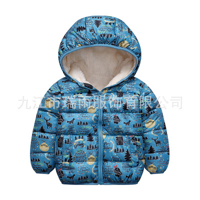 2023 Autumn and winter new pattern children Christmas Cartoon Hooded Down Cotton men and women Children Thickened paragraph cotton-padded clothes