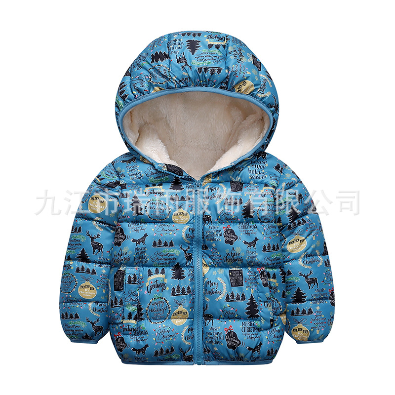 2023 Autumn and winter new pattern children Christmas Cartoon Hooded Down Cotton men and women Children Thickened paragraph cotton-padded clothes