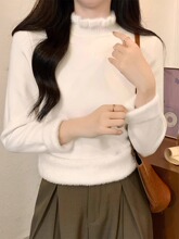 一体绒加厚半高领边内搭上衣针织打底衫冬季小香风保暖毛衣女