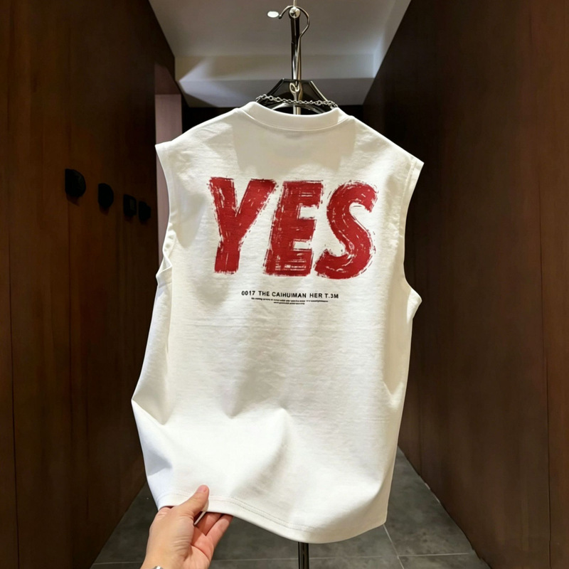 100% Pure Cotton Sports Vest Sleeveless T-Shirt Men's Summer Trendy Niche High Street American Style Loose Versatile Top