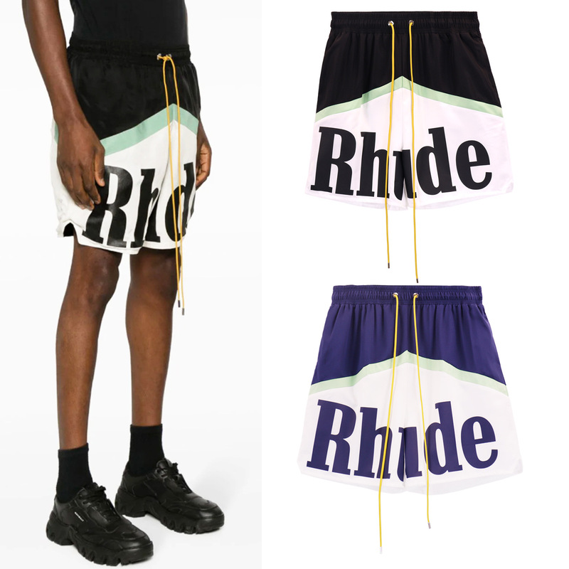 European and American fashion brand rhude men's loose drawstring color matching letter printing sports casual shorts