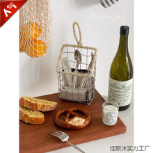 北欧风铁丝编织杂物收纳篮厨房可悬挂家用收纳筐零食面包筐储物框