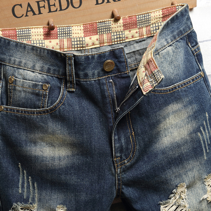 Pantaloncini jeans uomo distressed taglio dritto casual vintage_voghion.com
