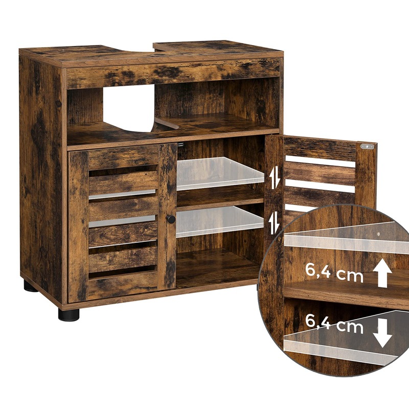 Mueble de baño moderno minimalista color nogal, mueble de almacenamiento de doble puerta para baño