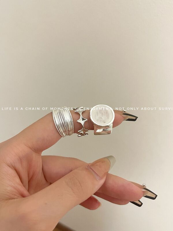 Korean New Vintage Silver Star Multi-layer Line Stacked Ring Women's Cold Style Light Luxury Open Ring Ring