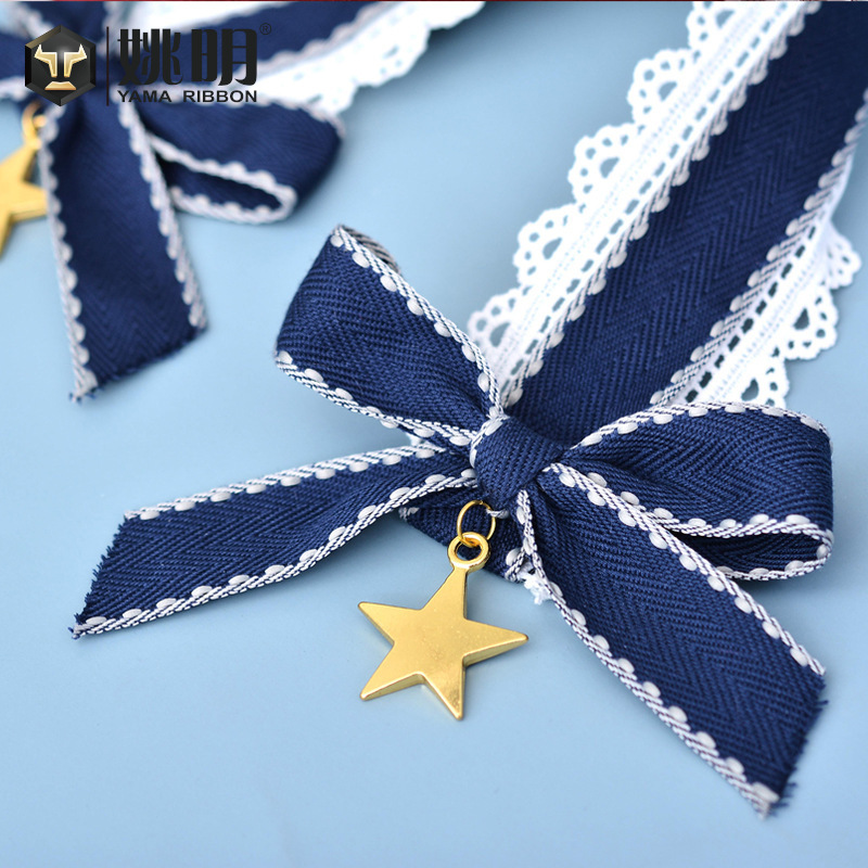 Yao Ming 2,5 cm arco accesorios para el cabello zapatos y sombreros ramo embalaje cinta caja de regalo doble patrón puente punto