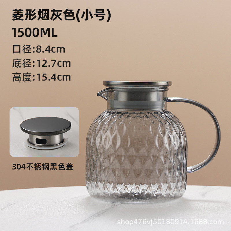 1500ML 회색 짧은 마름모 주전자-304 검정색 강철 뚜껑
