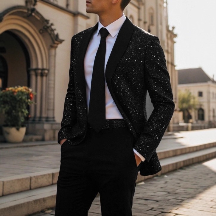 2025 Foreign Trade European and American Cross-Border Men's Suit Jacket Casual Shiny Banquet Wedding Party Top 230215
