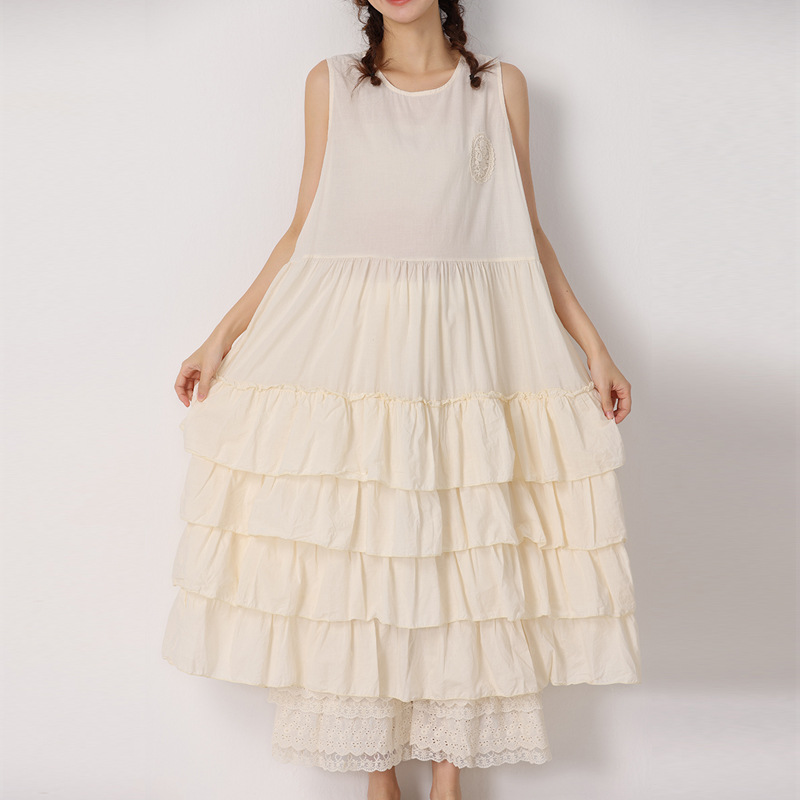 クロスボーダーの女性の甘い森の女性の減齢の純色の袖なしのケーキのスカートはゆったりしています。