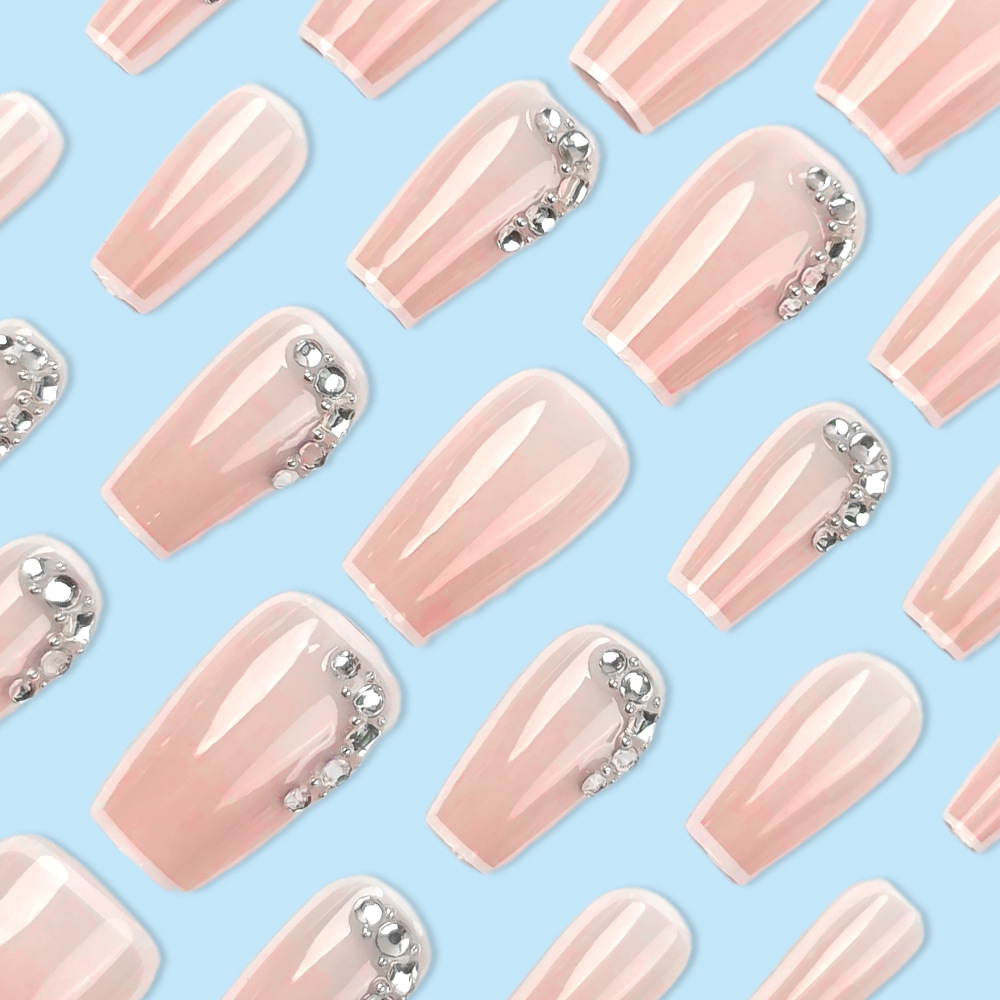 Simple escalera de borde blanco de uñas de ballet dulce y cool parche de uñas productos terminados de venta caliente transfronteriza de diamantes para usar uñas image 4