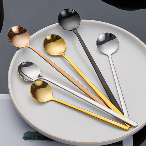 304 stainless steel spoon coffee spoon golden small round spoon honey spoon dessert spoon coffee long handle stirring spoon