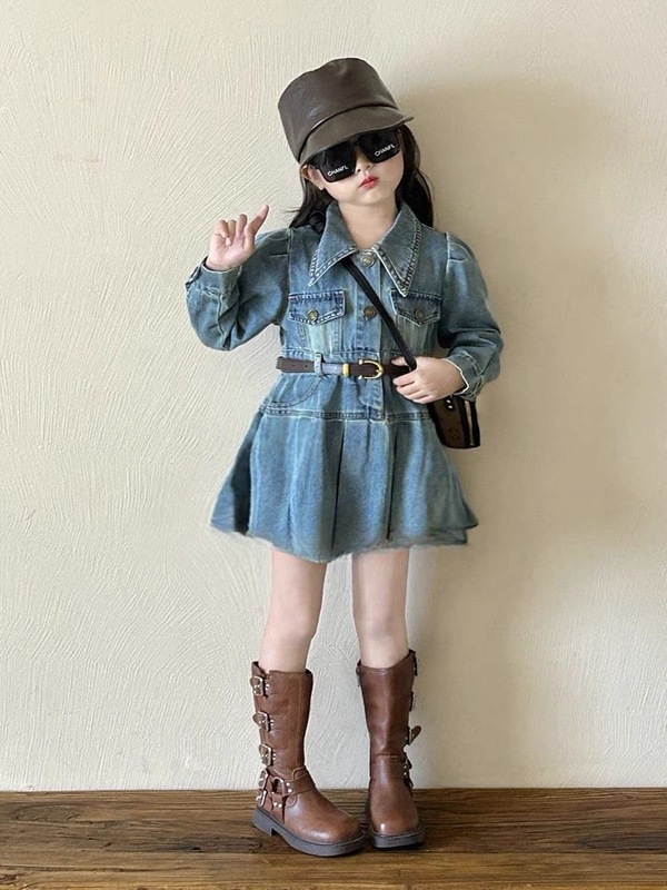 女の子の春秋デニムのスカートの2025春と秋の新型のネットの赤いタイプのワンピースの子供の韓国版のデニムの王女のスカート|undefined