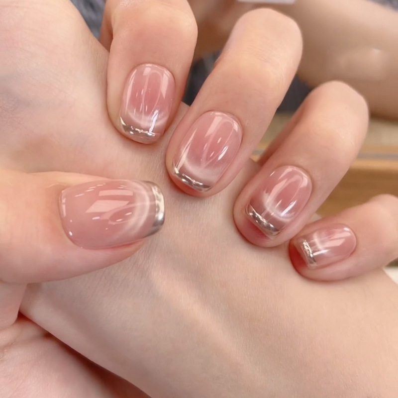 Colorful Her - [Golden Branches and Jade Leaves] Spring and Summer Nude Color Pure Desire Gentle Lady French Style Handmade Cat Eye Nail Tips