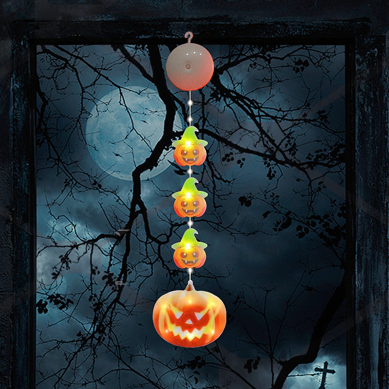Decoración de Halloween linterna de calabaza bruja murciélago lámpara de ventosa cadena de luz LED atmósfera de fiesta transfronteriza luz de colores luz de ventana