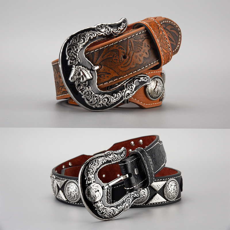 Cinturón de mujer cinturón hecho a mano estilo denim hebilla cuero genuino primera capa cinturón de vaca hombres y mujeres pantalones vaqueros a juego