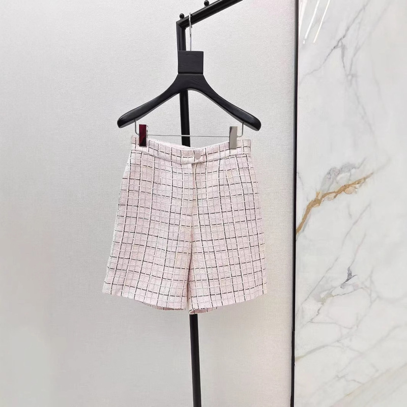 Shenzhen Nanyou 25 Spring/Summer Celebrity Style Socialite Little Chanel Pink Plaid Tweed High-Waisted Straight-Leg Mid-Length Pants for Women