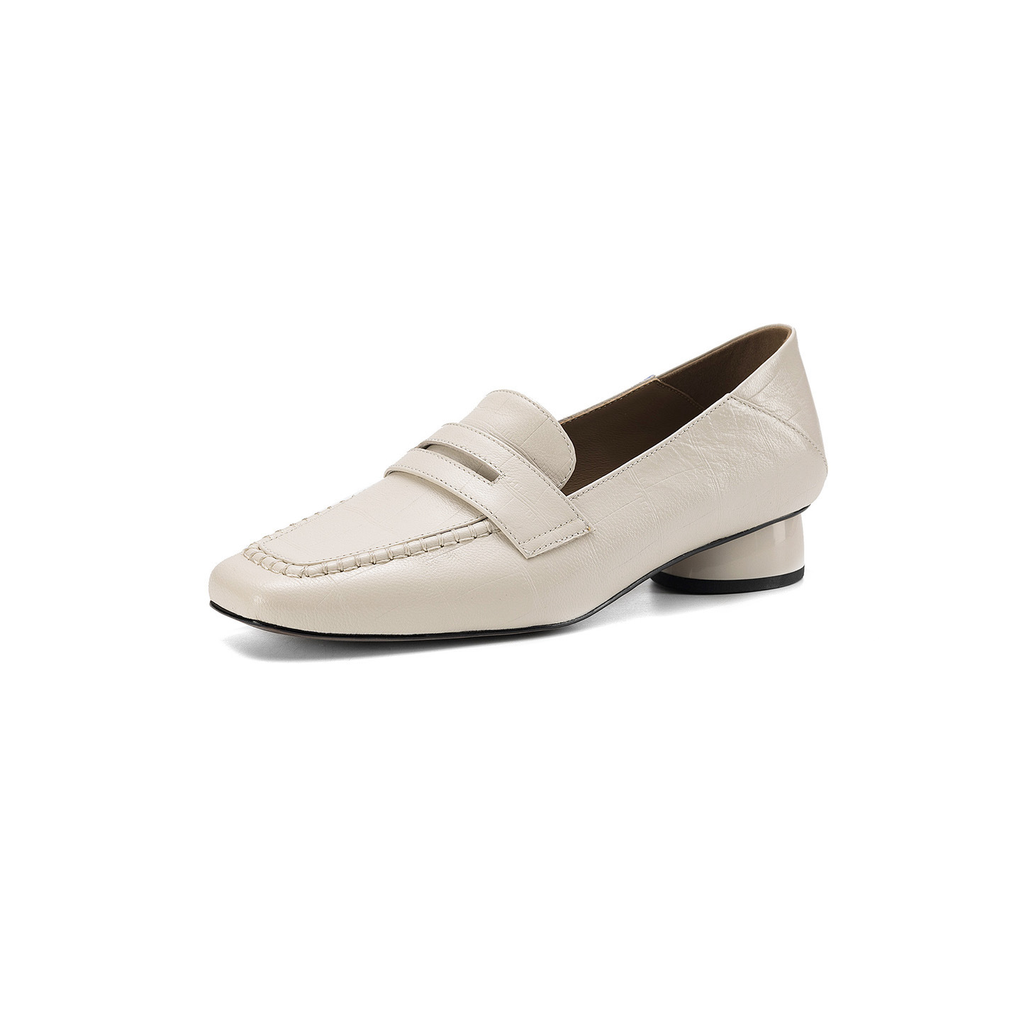 Giày loafer nữ da dê mũi vuông gót thấp cổ điển — đen