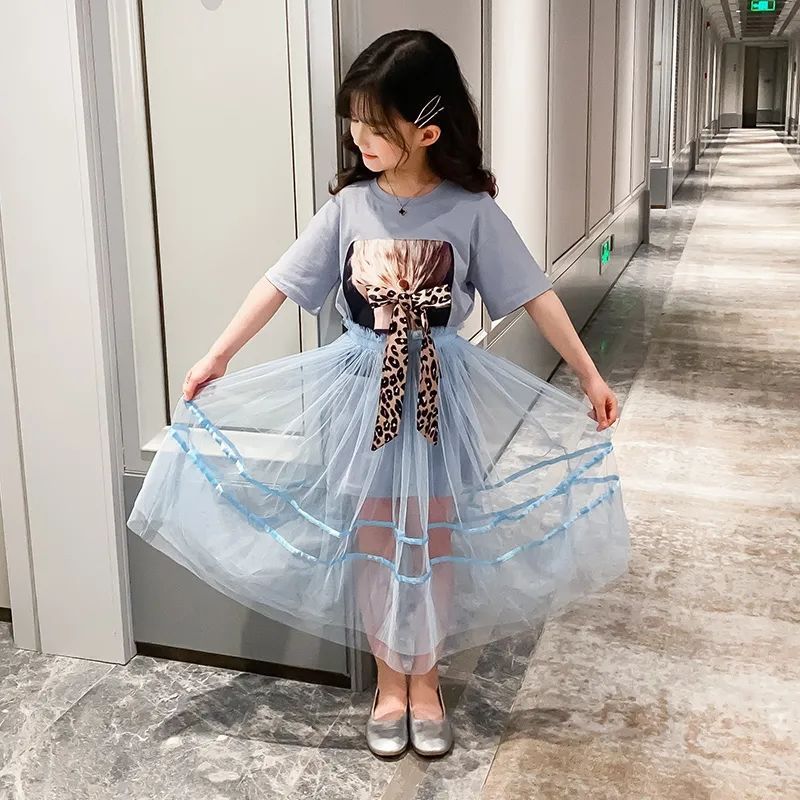 Falda de verano para niñas 2025 Nueva falda de malla de princesa para niños de dos piezas Ropa de verano para niñas