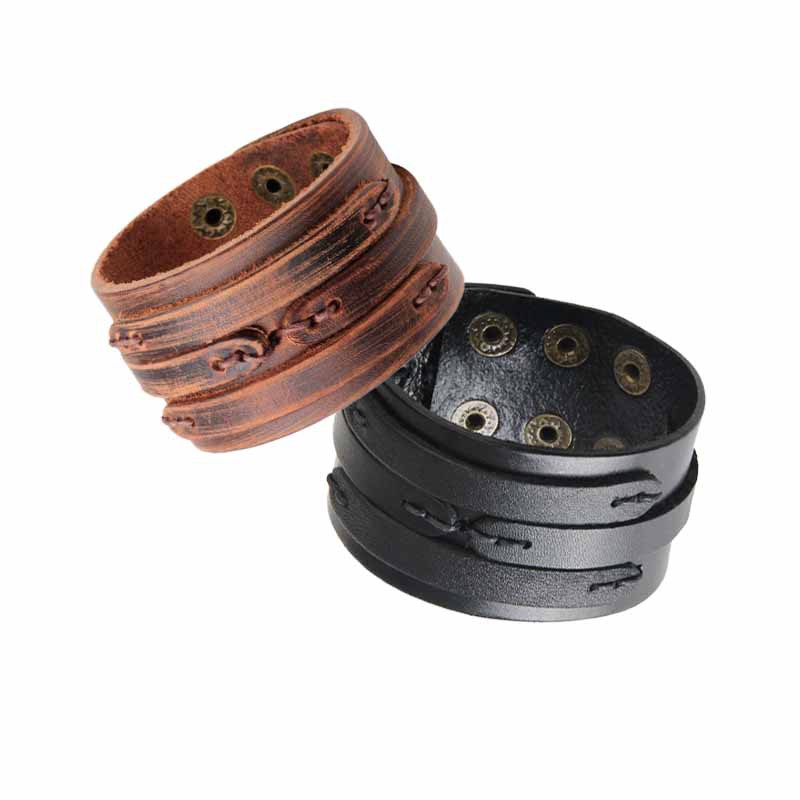 Cross-Border Wide Leather Bracelet Punk Style Woven Vintage Genuine Leather Personalized Bracelet Making Fashion Accessories Handmade