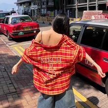 格子衬衫女美式复古2025夏季宽松休闲上衣慵懒风长袖防晒衬衣外套