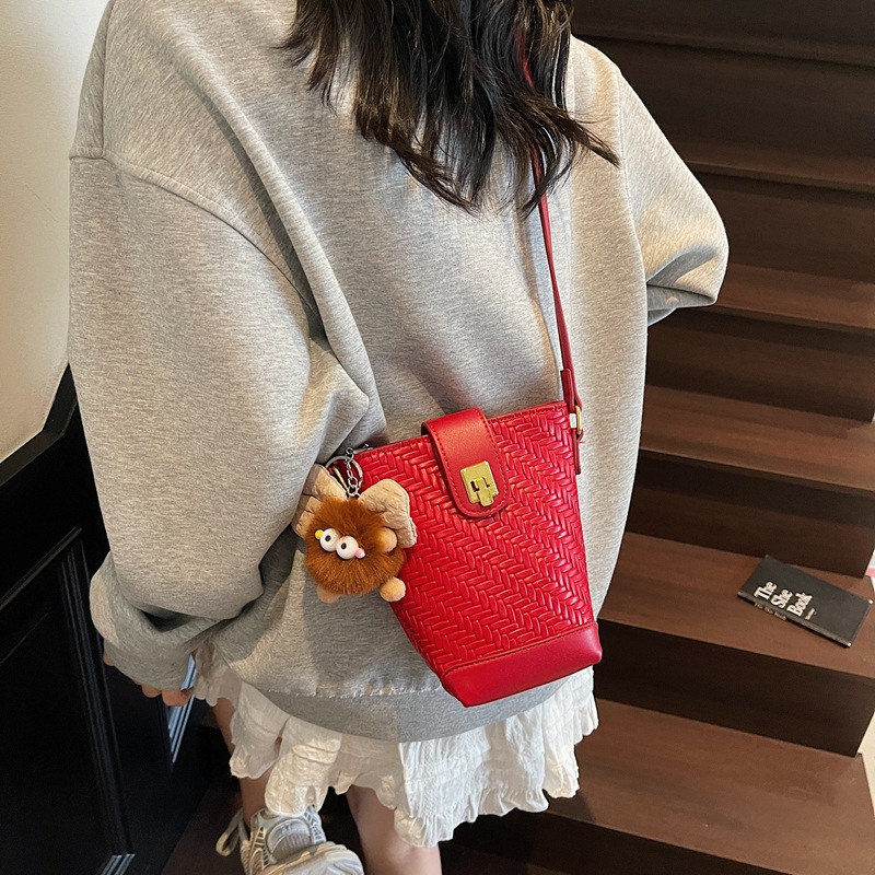 Bolsa de cubo de tejido coreano simple para mujeres 2025, otoño y invierno, nueva moda, bolso de hombro, bolso de moda casual, bolso de mochila