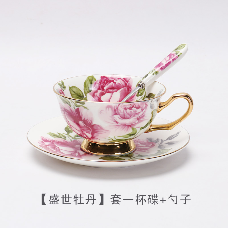 Estilo europeo de lujo ligero hueso China taza de café y platillo traje británico juego de té de la tarde de alta gama exquisita taza caja de regalo al por mayor