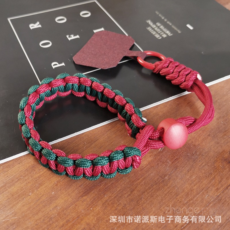 짧은 [빨간색, 진한 녹색] 조절 가능한 땋은 끈 + 버건디 클립