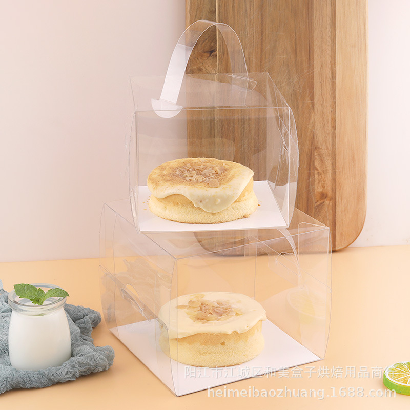 小4寸5寸方形手提透明蛋糕盒慕斯爆浆小西点烘培包装盒批发