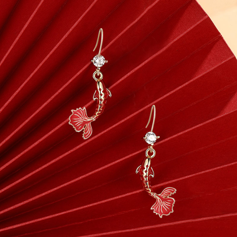 Red earrings, Chinese style, silver 925 sample