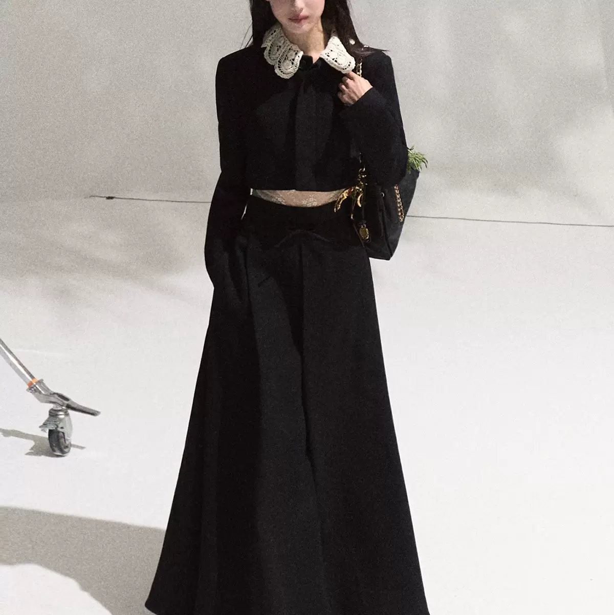 &quot;各自的月亮&quot;羊毛薄呢绒上衣套装手工钩针高腰半身裙两件套装冬