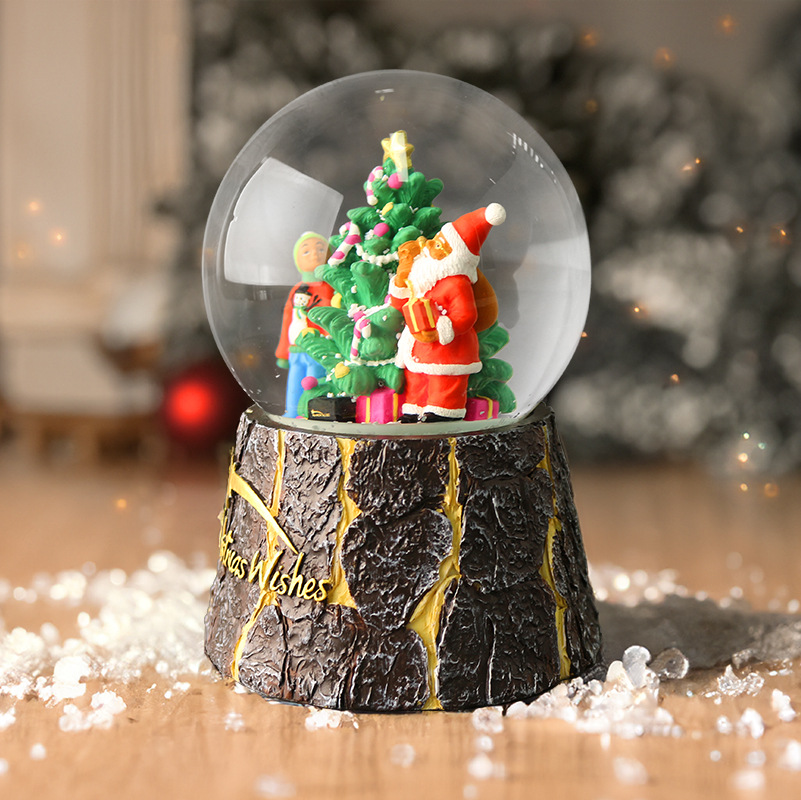  Customized Santa Claus Snowman Resin Crystal Ball Rotating Snowflake Falling Snow Christmas Gift Customized Gift