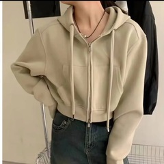 カーディガンの女性2023秋冬韓国版の短い帽子付きダブルファスナーtシャツの女性コートのファッションins上着の女性