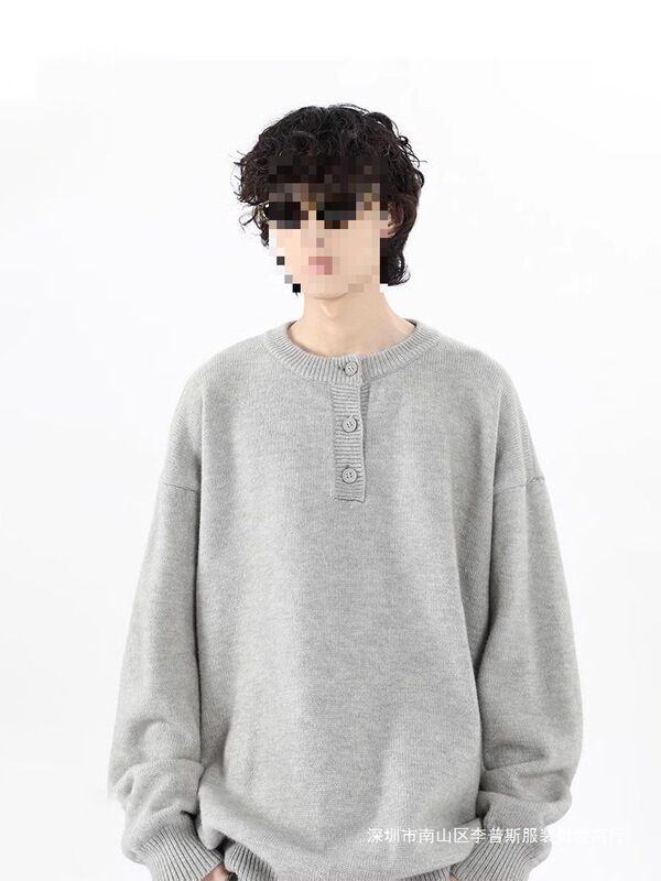 American Style cleanfit Retro Henry Collar Sweater Men's Autumn and Winter New Loose Solid Color Sweater Top