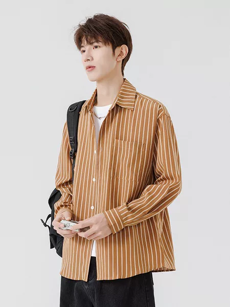 Spring and autumn men's Japanese-style loose striped long-sleeve shirt, casual versatile shirt top, trendy, slimming and stylish