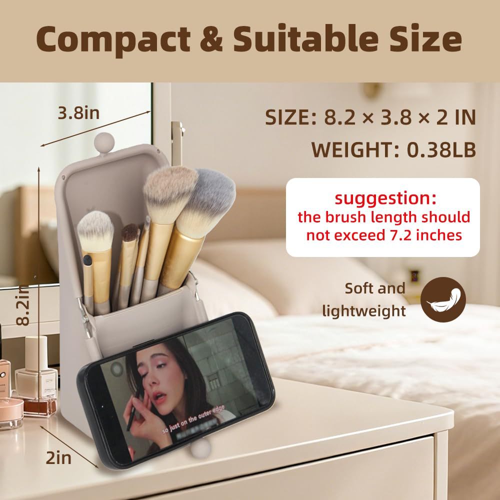 Amazon nuevo producto de silicona maquillaje cepillo bolsa de almacenamiento soporte de teléfono móvil 2 en 1 bolsa de almacenamiento de maquillaje impermeable de viaje