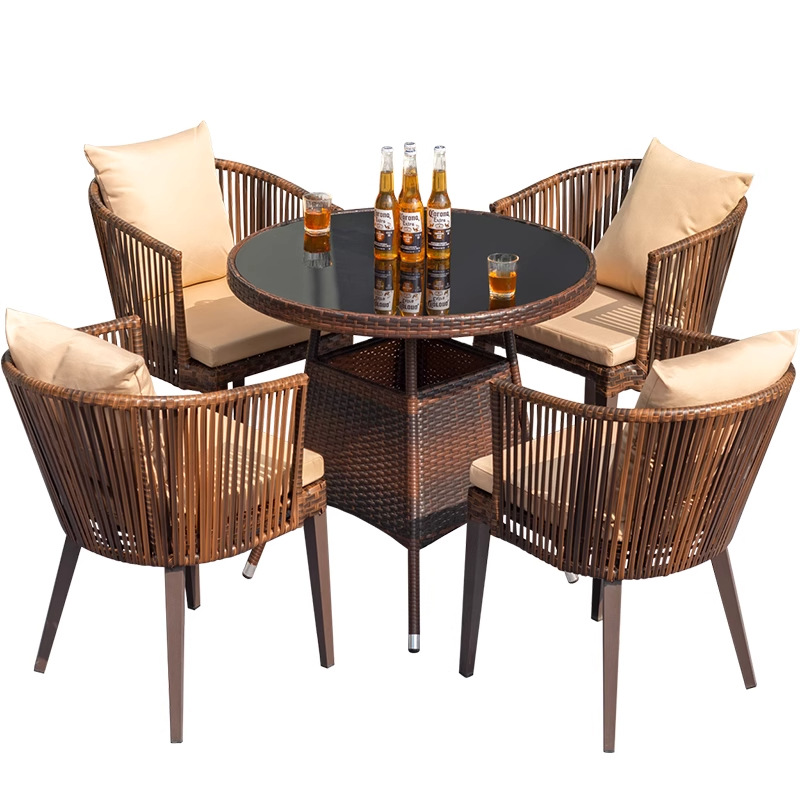 Mesas y sillas de patio al aire libre, sillas de ratán, mesas de comedor, combinaciones de sillas, jardín al aire libre, balcón, protección solar impermeable, terraza al aire libre