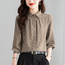 专柜真丝衬衫女秋季新款翻领长袖高端气质妈妈减龄显瘦桑蚕丝衬衣