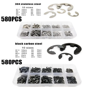 10 specifications 580PCS 304 open E-type retaining ring E buckle M1.5-M10 washer circlip black silver