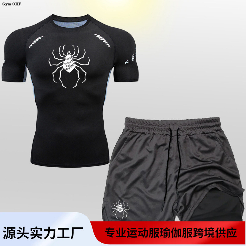 Sportswear Sweat-absorbent Comfortable Cross-border Anime Spider Short-sleeved Tight-fitting Gym Running 2-in -1 Double-layer Shorts Sportswear Sweat-absorbent Comfortable Cross-border Anime Spider Short-sleeved Tight-fitting Gym Running 2-in -1 Double-layer Shorts