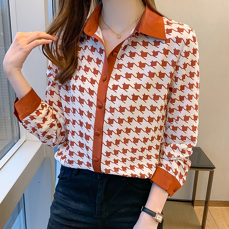 Women's Clothing Women's Long Sleeved Collared Printed Shirt Spring Autumn Top Shirt Long Sleeve For Formal & Casual_voghion.com