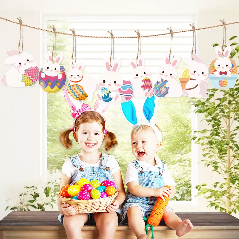 跨境外贸新品爆品派对用品客厅复活节彩蛋兔子挂件挂饰装饰品批发