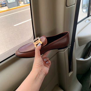 Spot Genuine Leather Loafers for Women, Retro British Style Slip-On Lazy Flats Small Leather Shoes, Casual and Versatile