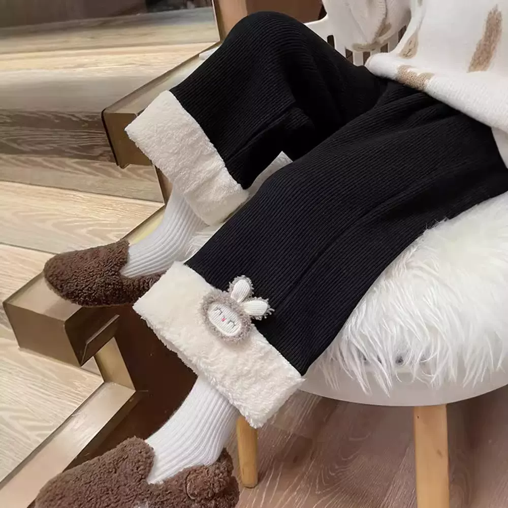 女童加绒加厚秋冬款裤子毛绒保暖阔腿长裤小香风宽松女宝宝休闲裤