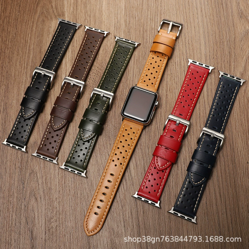 Применимо Apple, ремешок для часов iwatchUltra2 кожаный ремешок Samsung Huawei ретро вырезает европейский и американский трансграничный кросс