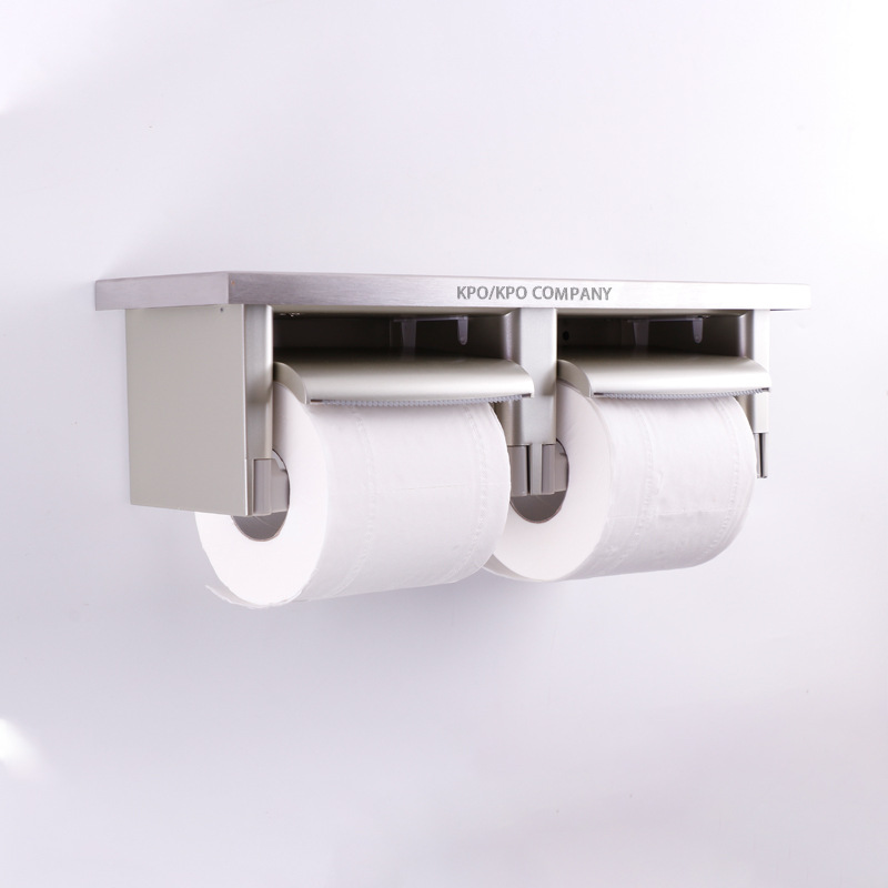 厕所双联纸巾架不锈钢楠木卫生间手机置物架厕所手纸盒壁挂卷纸架
