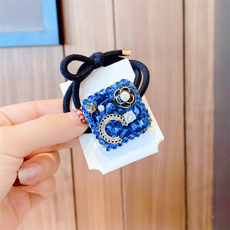 New Klein Blue High Elastic Headband Vintage Cream Bear Hair Rope Hair Accessories Female Hair Band Can Be Sent on Behalf